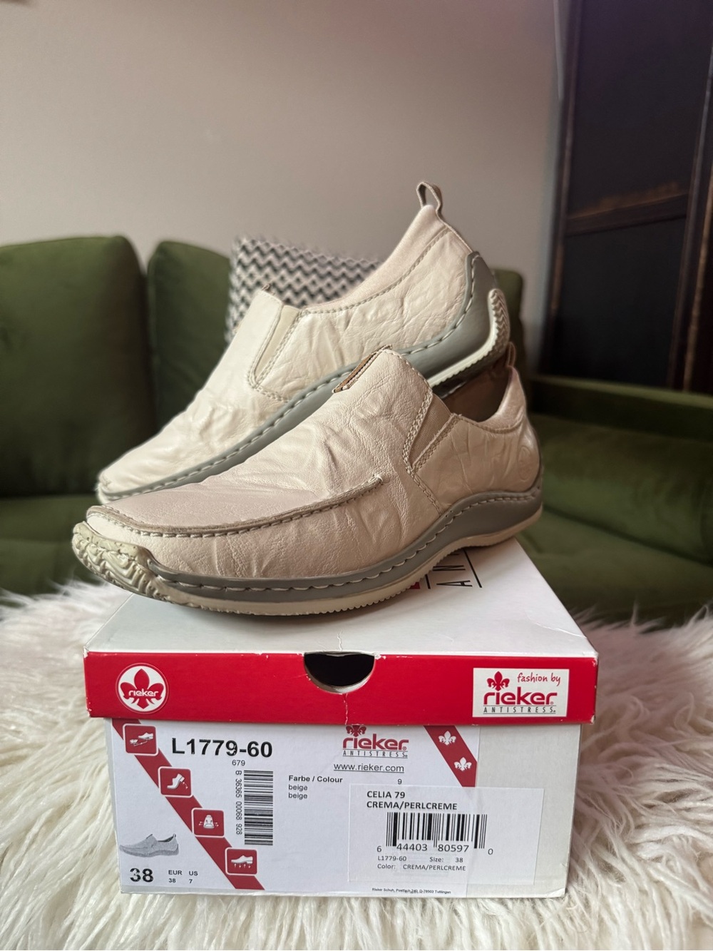 Rieker Cream/Beige Slip-On Comfort Loafers